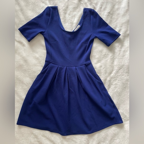 Lush Blue Fit and Flare Dress with Scoop Neck - Picture 1 of 6